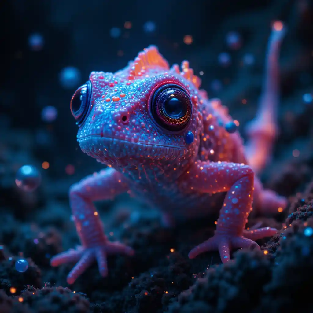 Bioluminescent Sea Creature Confronts Diver In Dark Ocean