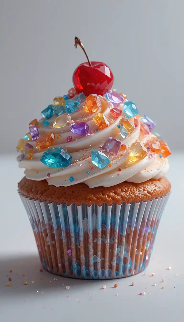 Gemstone cupcake with diamond frosting in studio close up