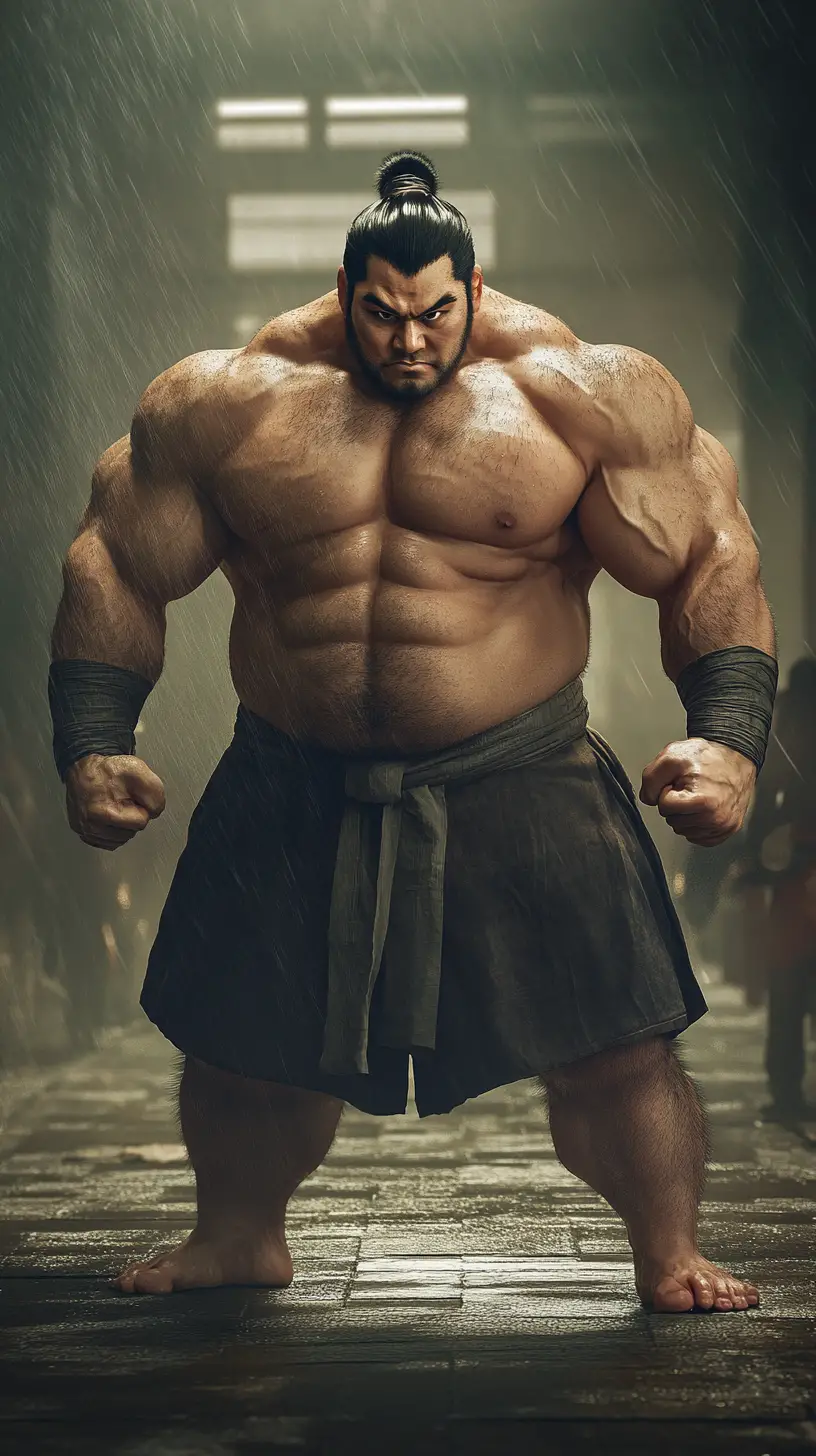 Powerful sumo wrestler in dynamic anime fighting stance