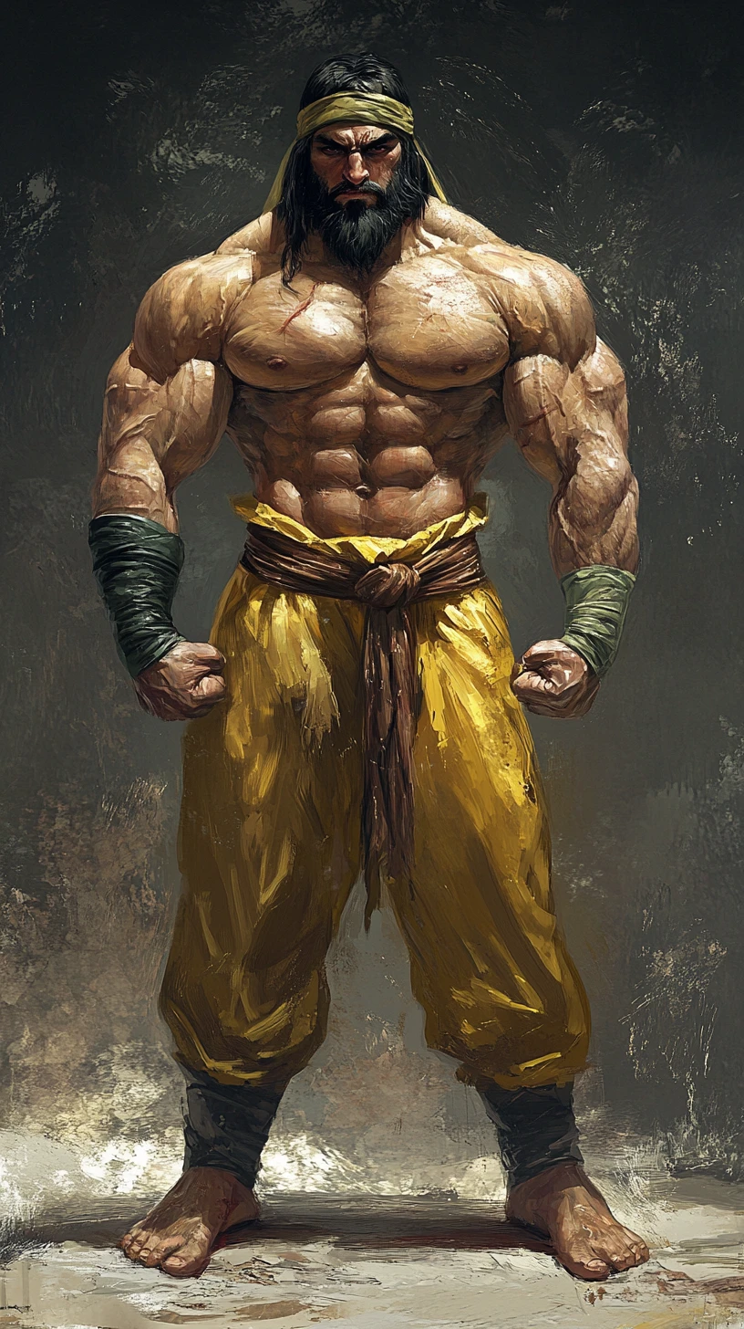 Anime pehlevan wrestler in tense street fighting stance