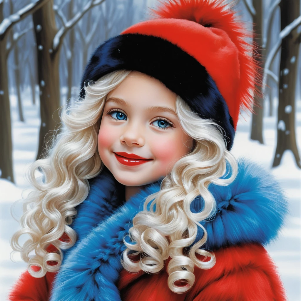 Lächelndes Wintermädchen im roten Fellmantel Illustration