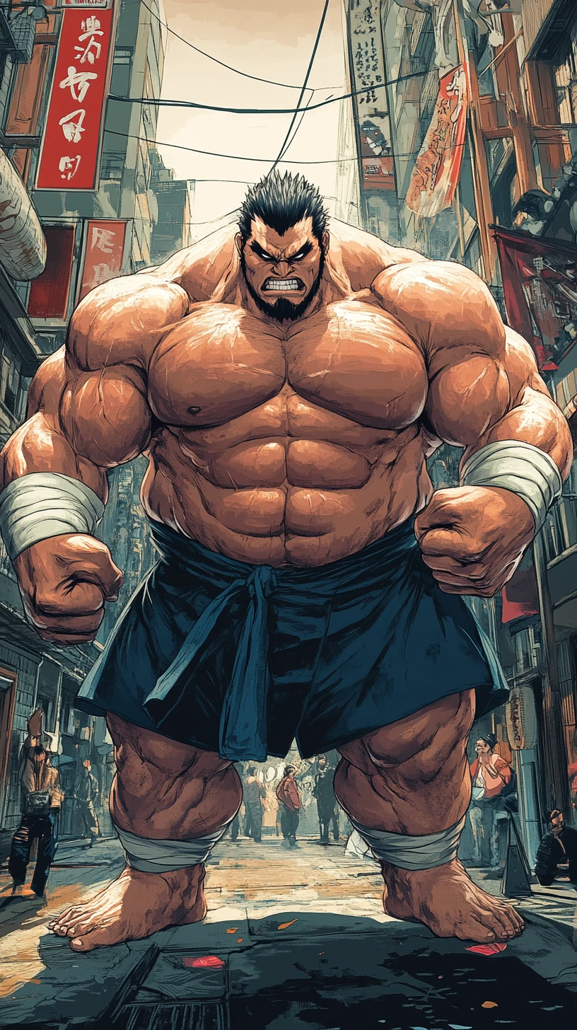 Anime sumo warrior in a powerful fighting stance