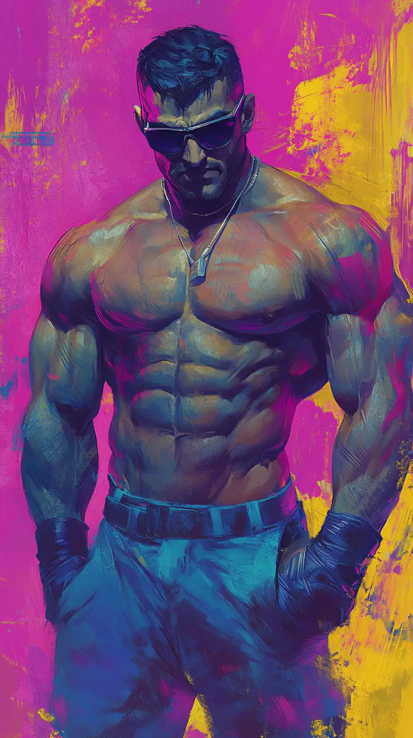 Strong Turkish wrestler in anime street fighting stance