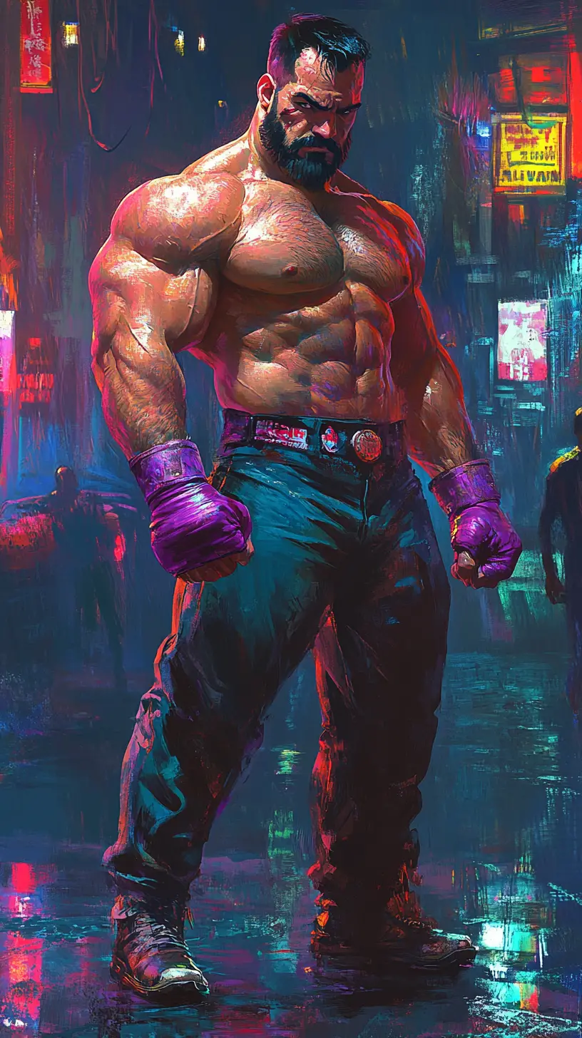Anime pehlevan wrestler in intense street fighting stance