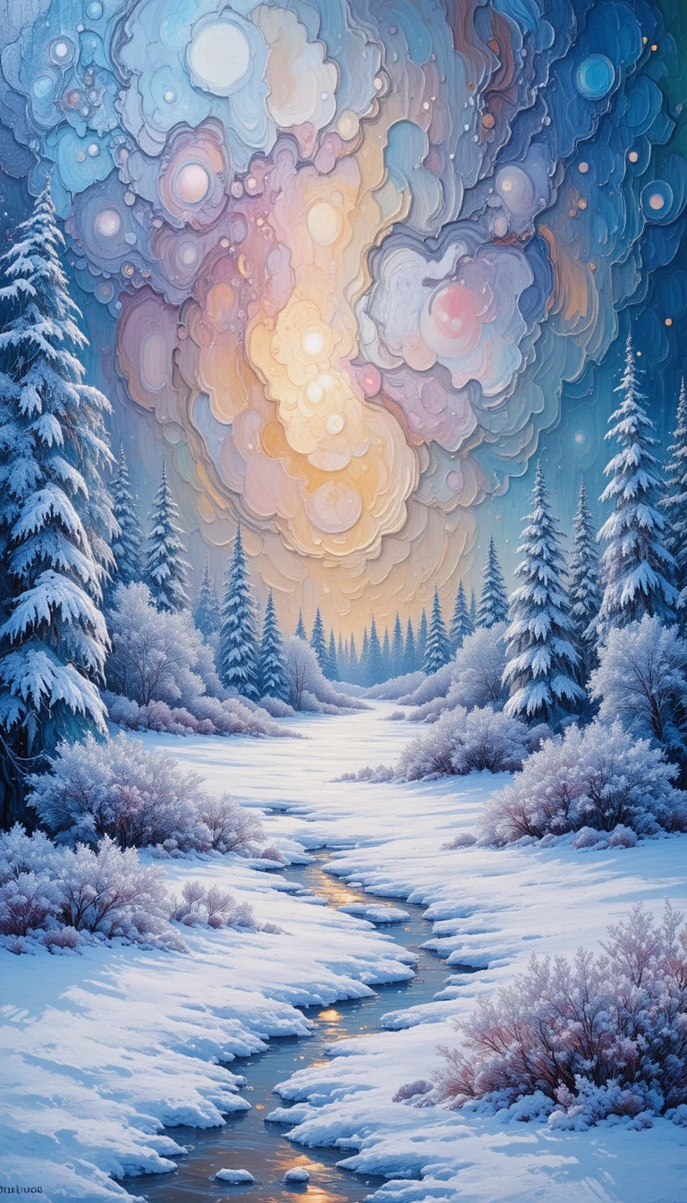 Serene Acrylic Painting Of A Vibrant Winter Landscape