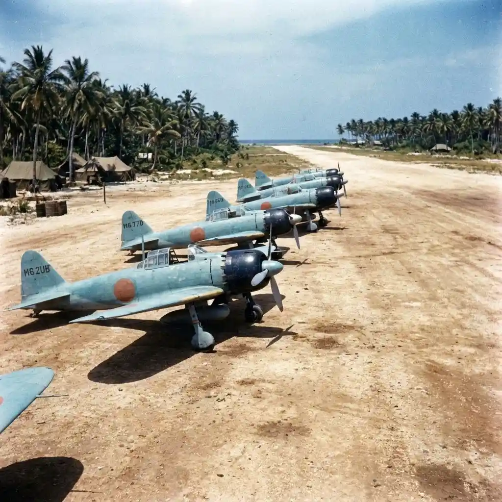 二戰太平洋戰場藍色晨空中的 A6M 零式戰機