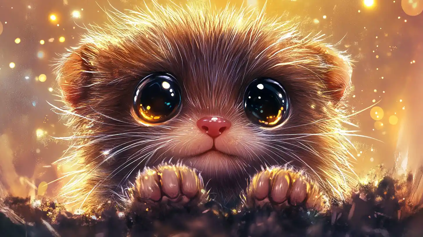 Cute baby mole watercolor close up with sparkling eyes
