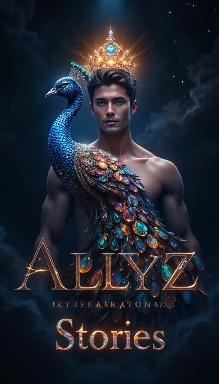 Majestic cosmic peacock with iridescent feathers in space