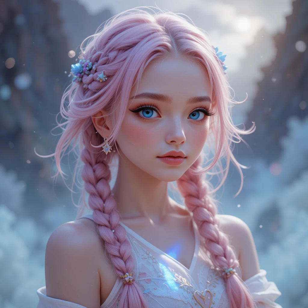 Cute pink braided teen girl with freckles and heart charm