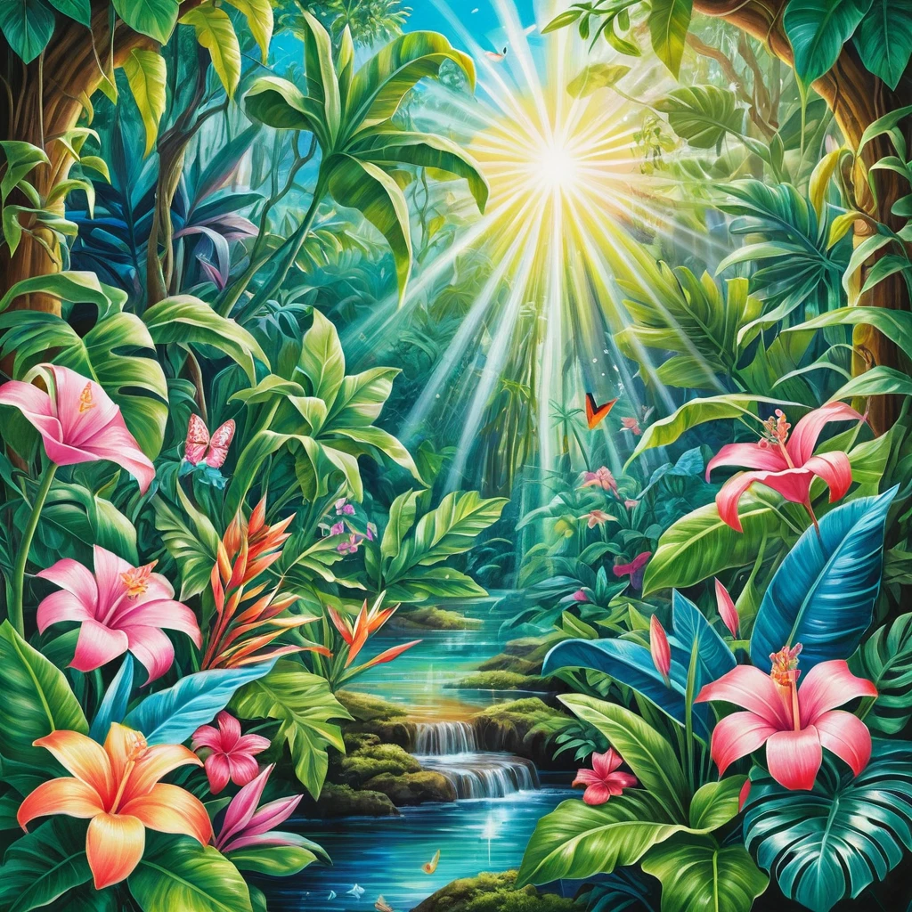 超現實熱帶森林夢境與閃耀夏日陽光