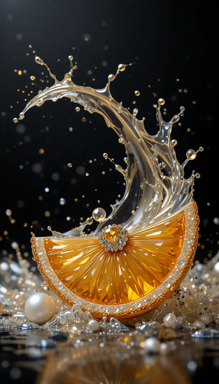Champagne Splash Encircled By Jewel Encrusted Orange Slice Brooch