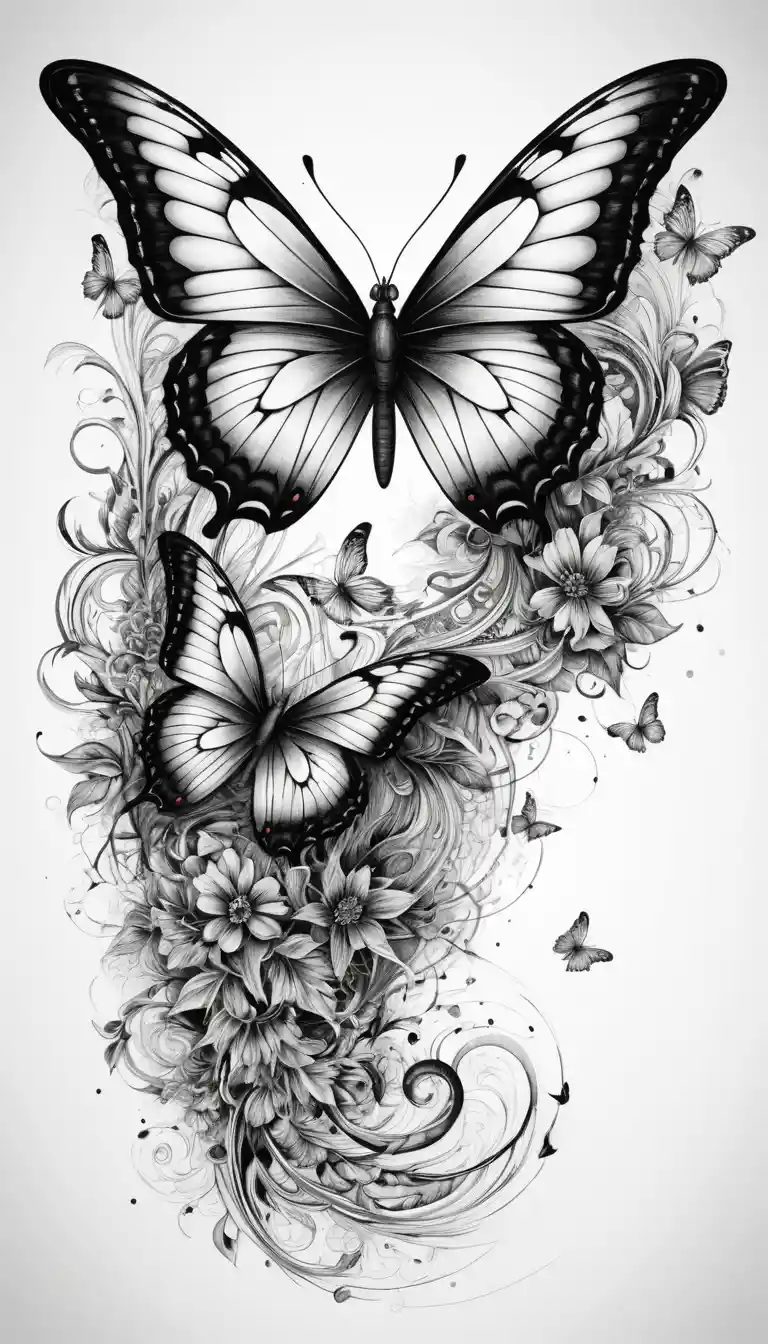 Intricate Black And White Ink Butterfly Illusion Drawing