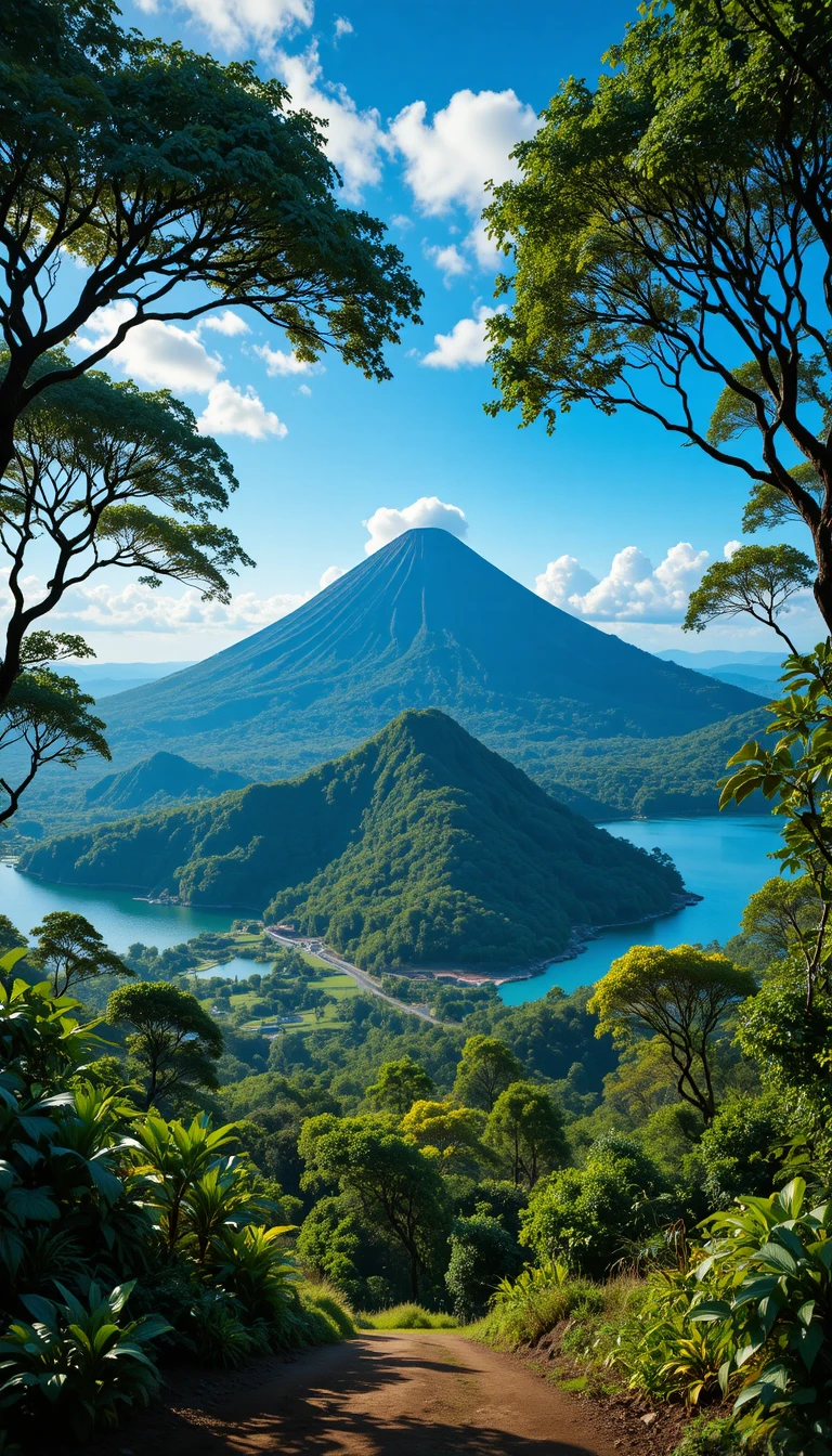 フォンセカ湾を望む熱帯の火山風景