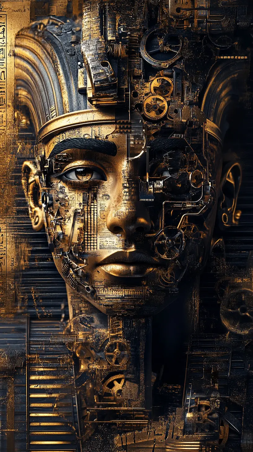 Ancient Egyptian Pharaoh Fused With Steampunk Mechanical Gears