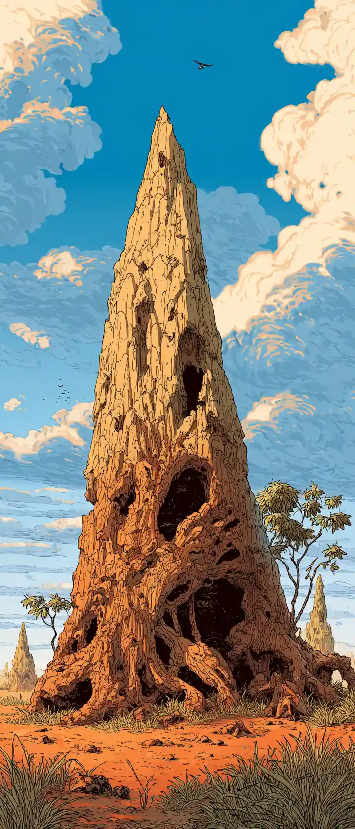 Surreal termite mound towering in the Australian outback