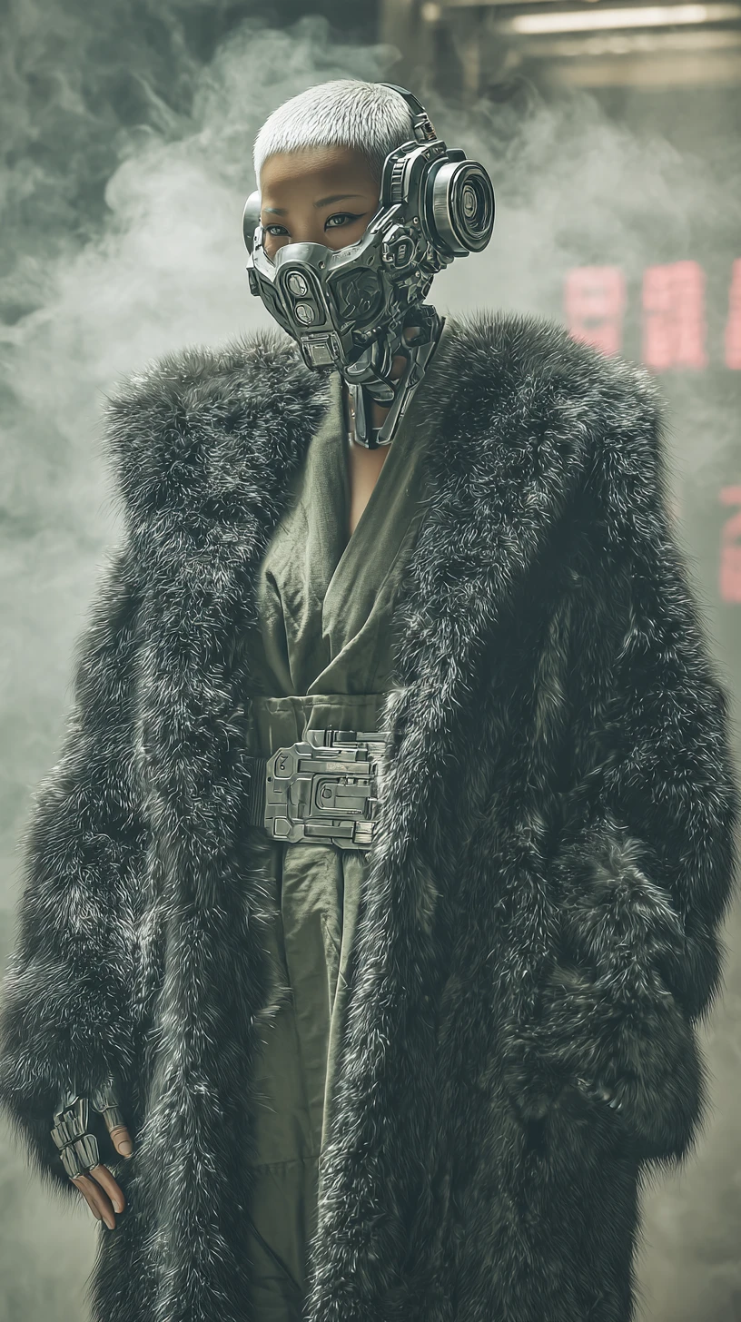 Elderly cybernetic woman warlord leading a Hong Kong gang