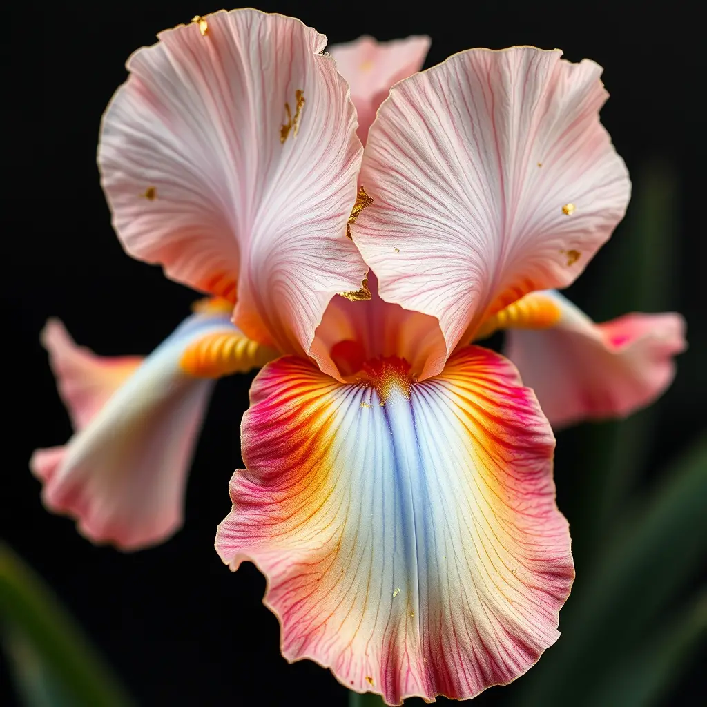 Close up mixed media iris with pastel and gold details