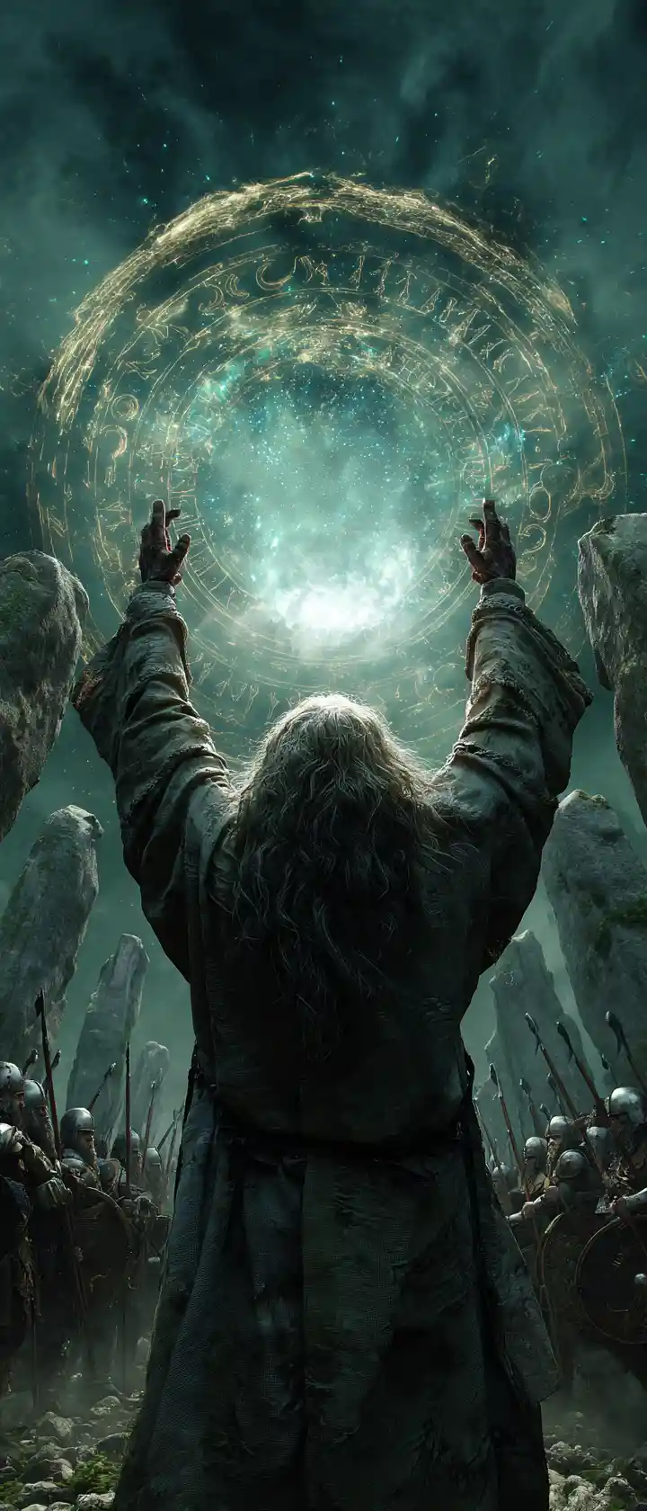 Ancient druid casting magic within a glowing stone circle