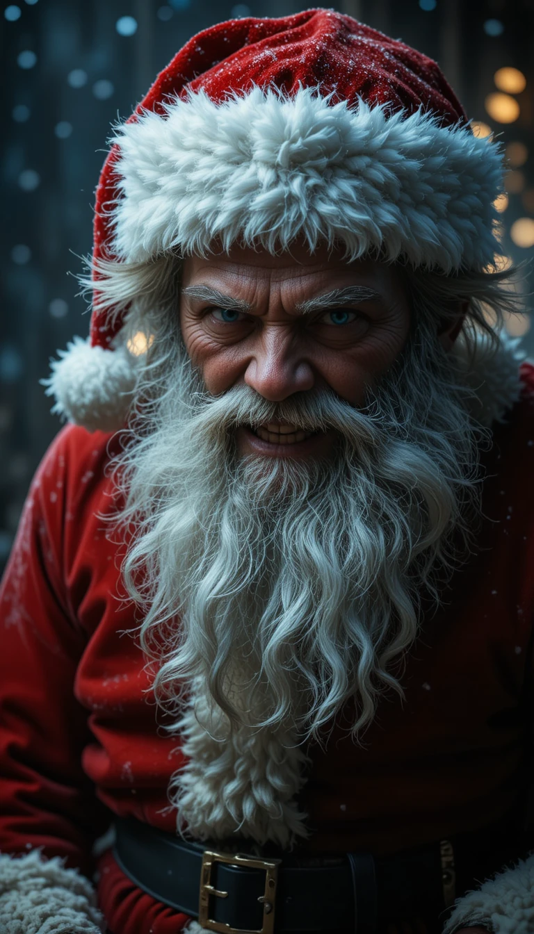 Jolly Old Man In Red Suit With Dark Werewolf Bite