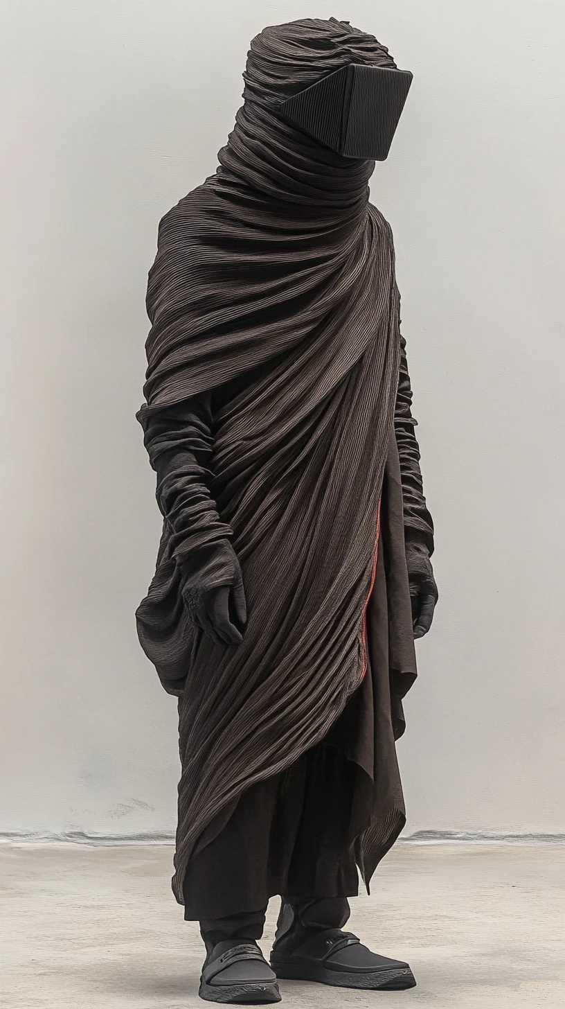 Cyberpunk bionic woman in flowing black mantle design