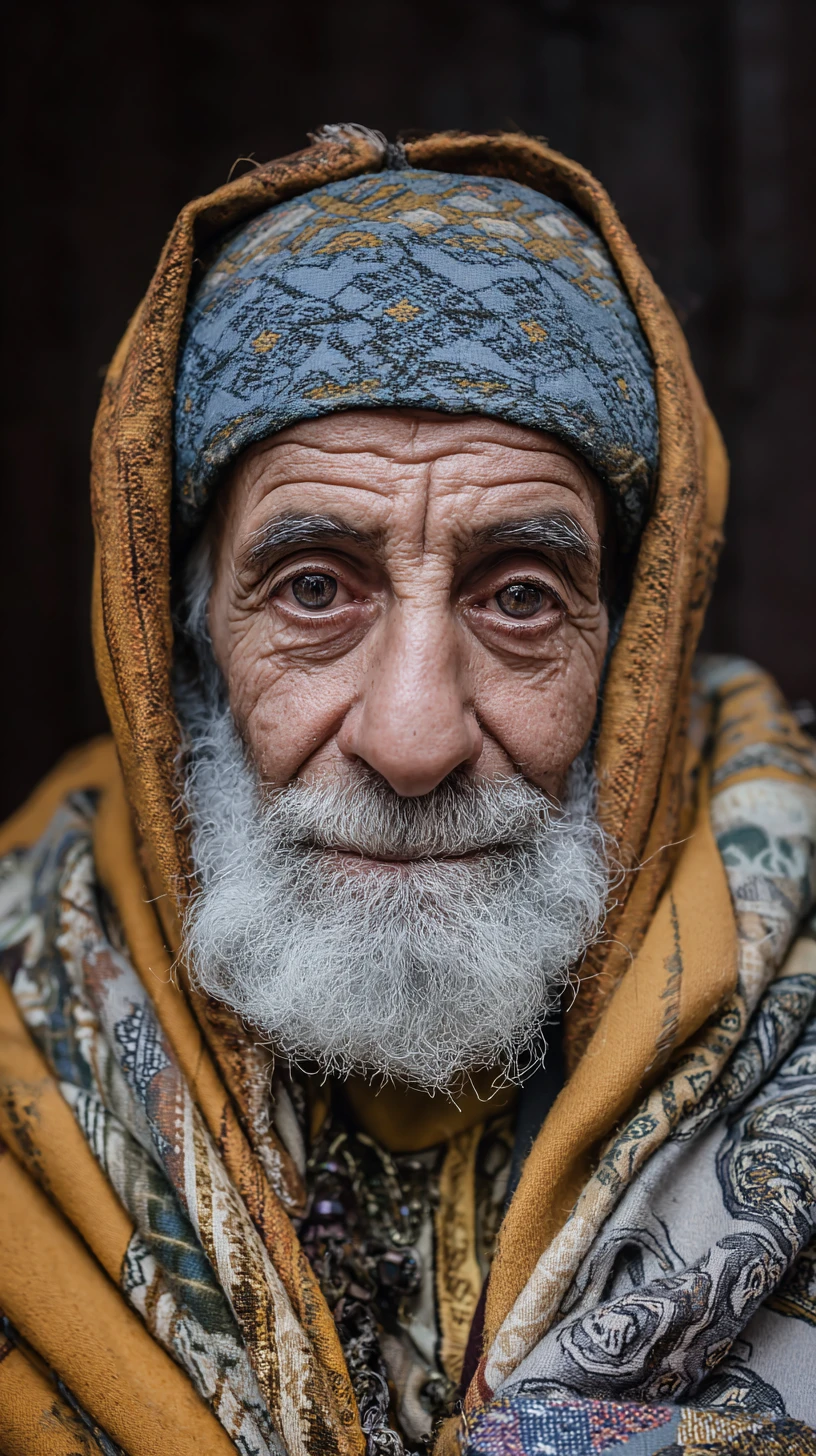 Friendly Algerian elder in traditional clothing in Algiers street