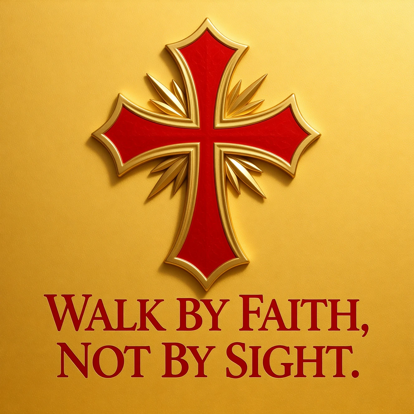 Cruz roja estilo templario sobre dorado con frase de fe