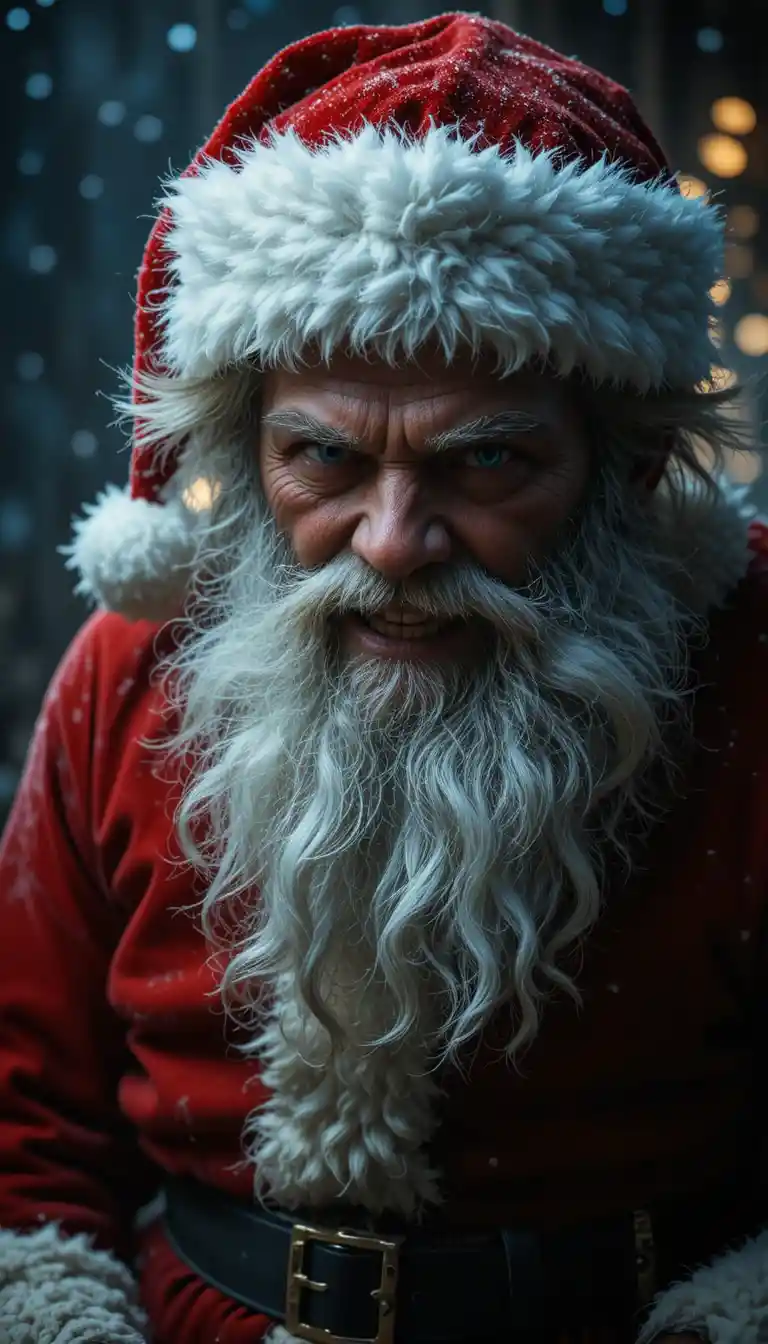 Jolly Old Man In Red Suit With Dark Werewolf Bite