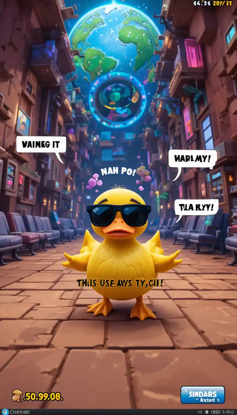 Canard 3D tournant avec des lunettes de soleil sur un gameplay chaotique
