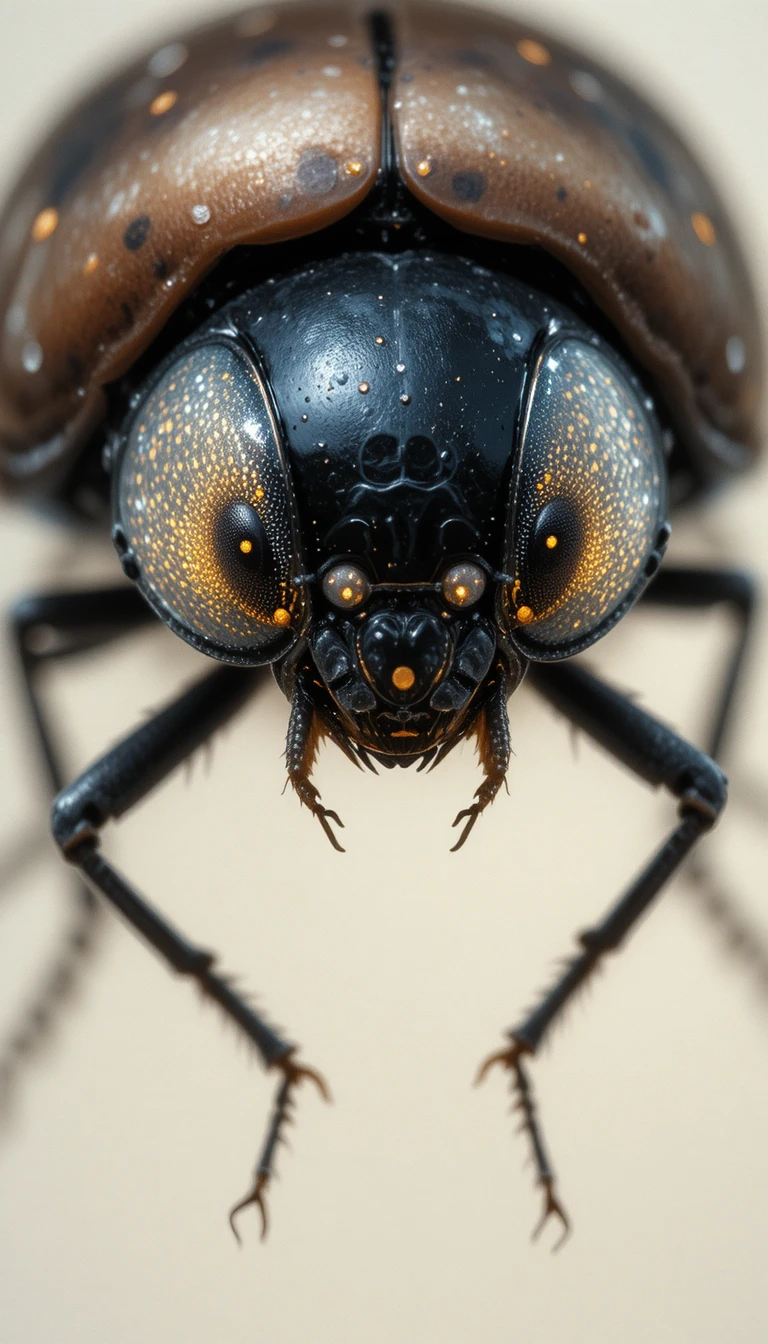 Portrait éthéré de coccinelle au sourire doré lumineux