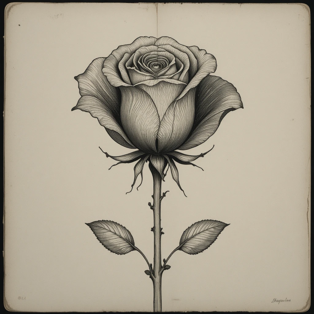 Rosa minimalista incisa con riflesso verticale a specchio