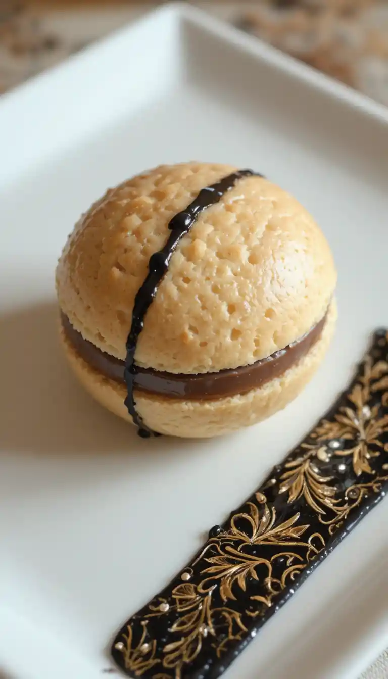 Gourmet cream puff dessert on an elegant square plate