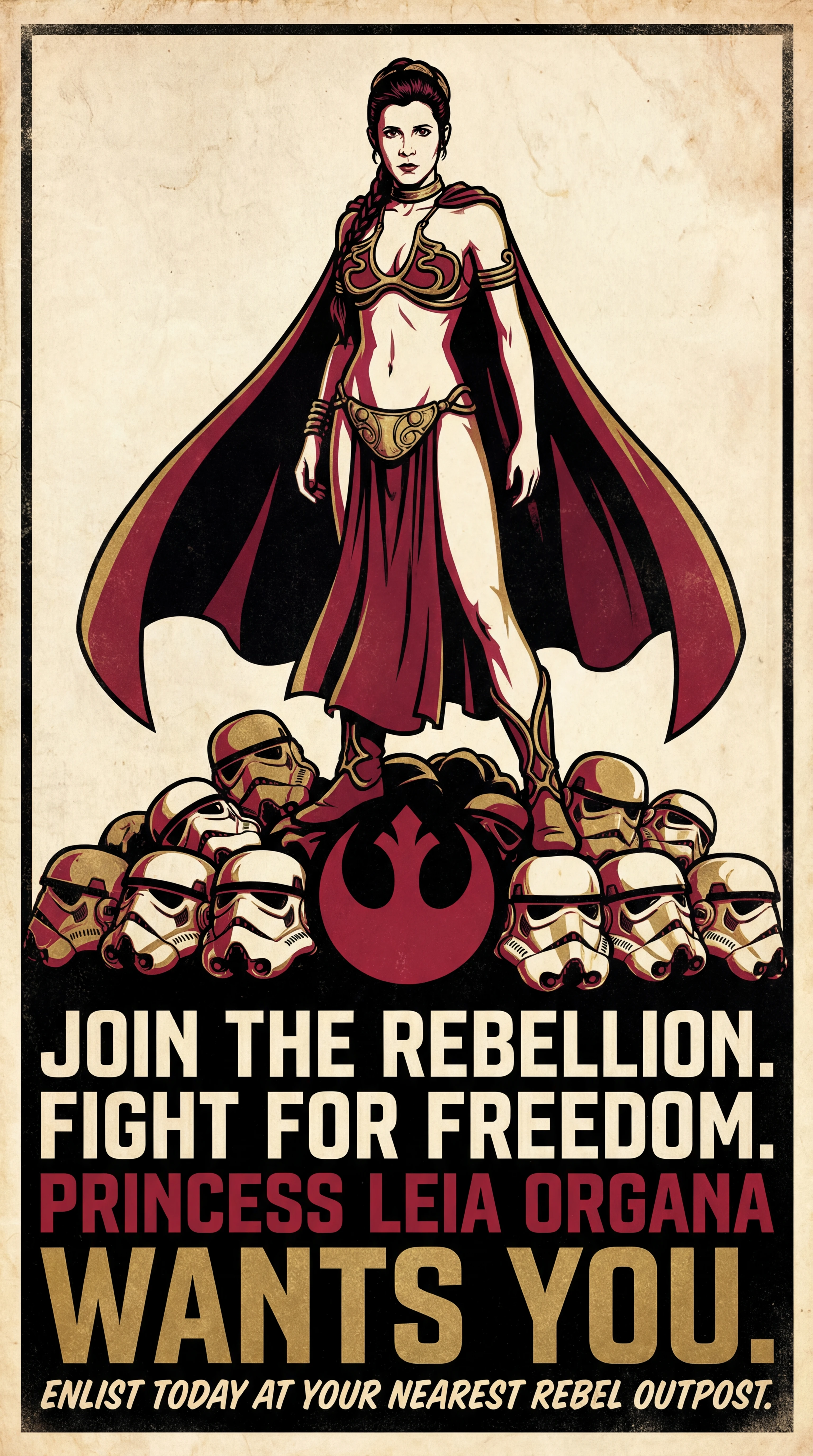 Rebel fantasy woman in iconic metal bikini recruitment poster