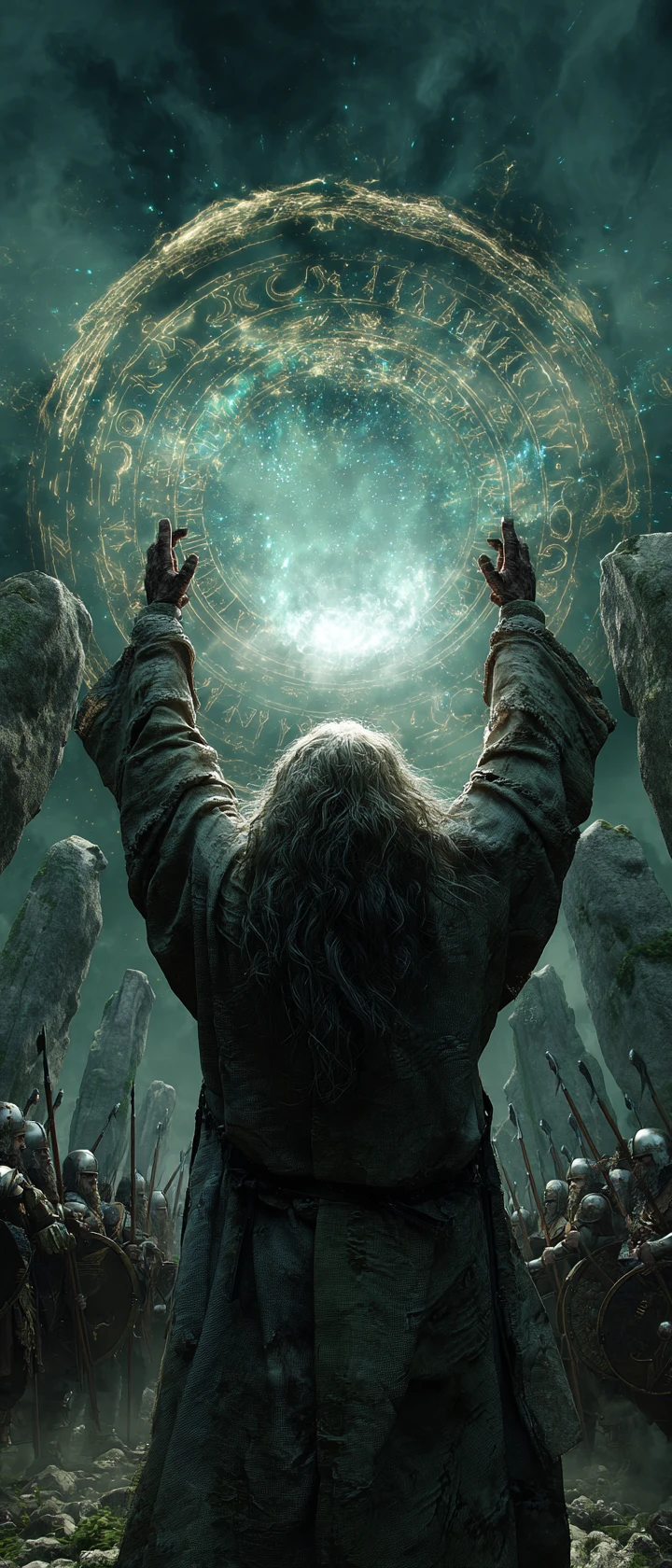Ancient druid casting magic within a glowing stone circle