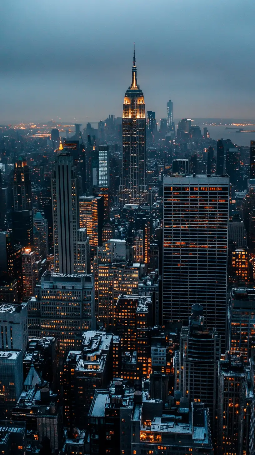Skyline di New York che brilla di luci nella notte