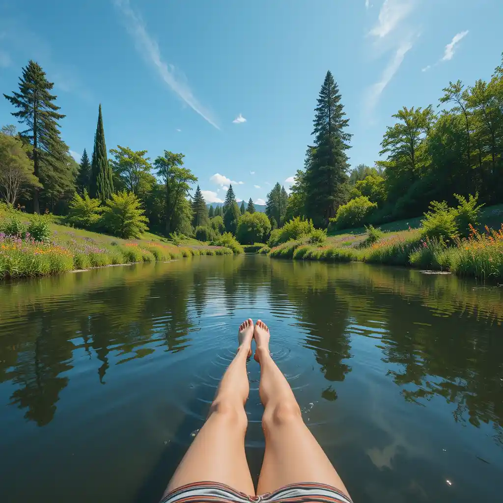 Woman Partially Immersed In A Quiet Forest Pond