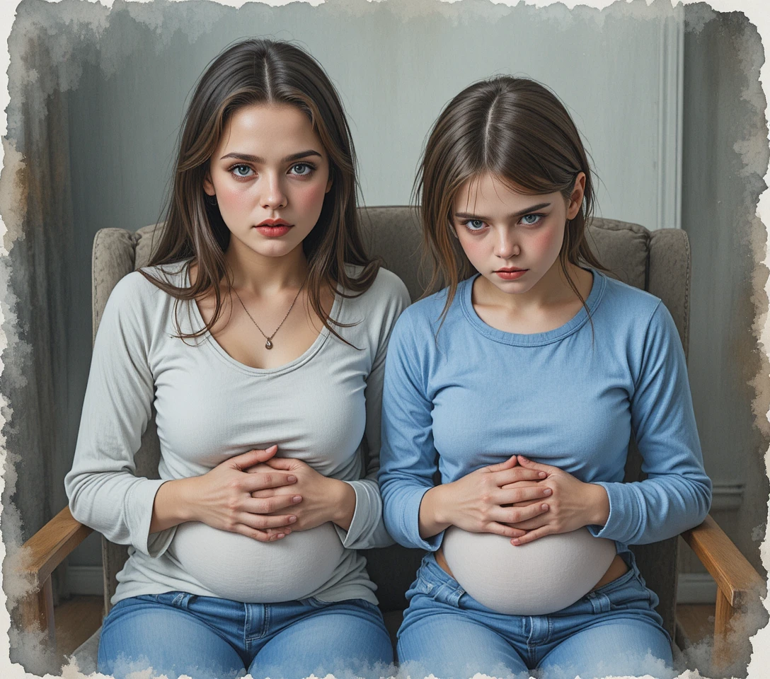 Terrified woman and teen bound on chairs before camera