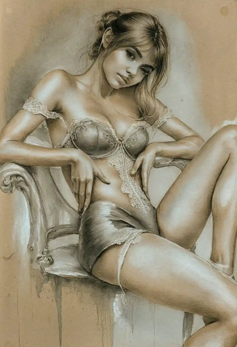 Charcoal portrait of a young woman on gray toned paper