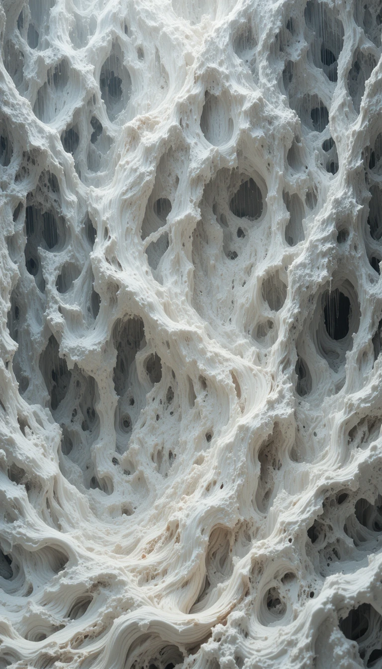 Lava frattale bianca che vortica in uno spazio astratto e caotico