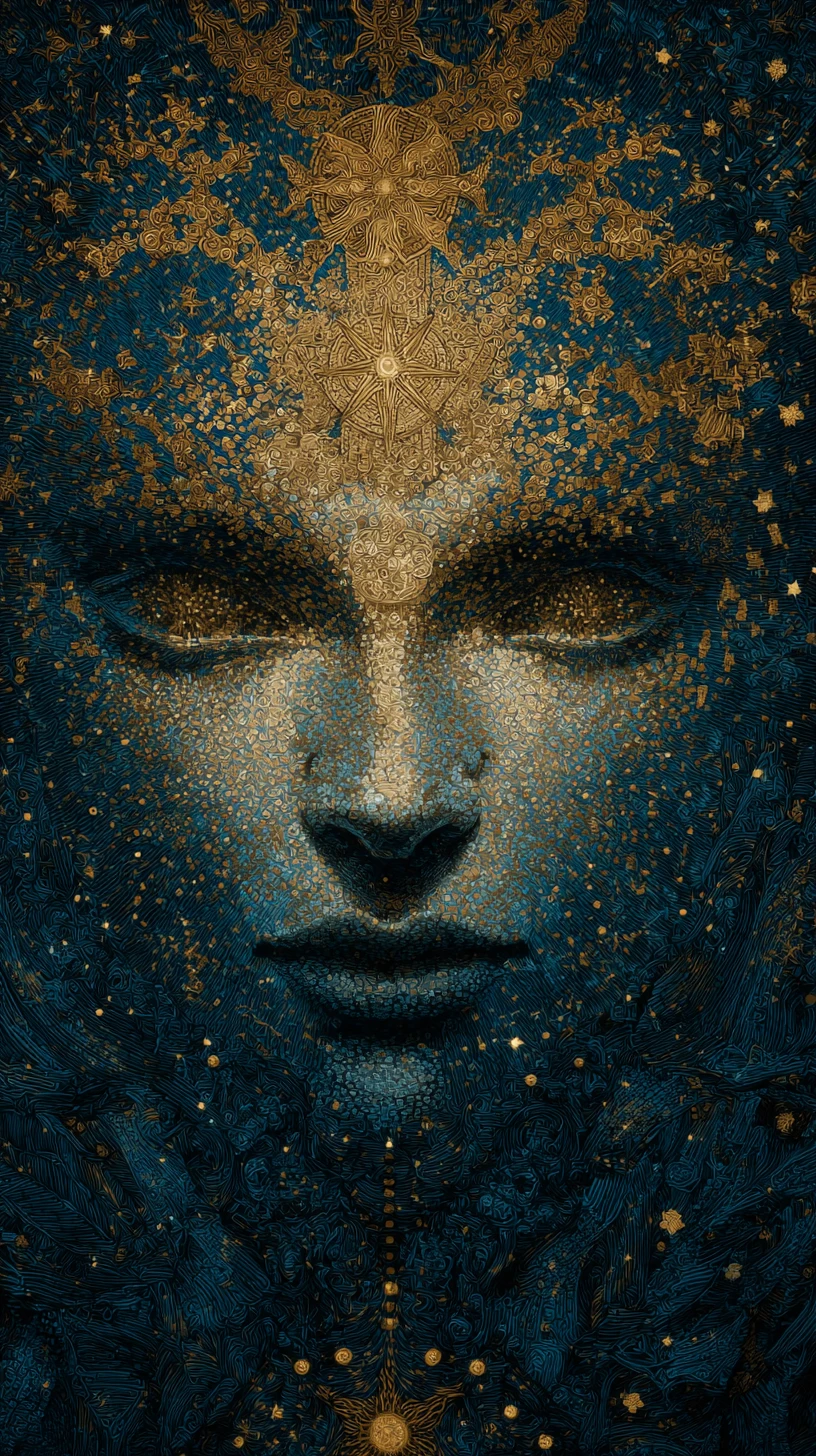 Cosmic portrait of a stardust woman glowing with pure love