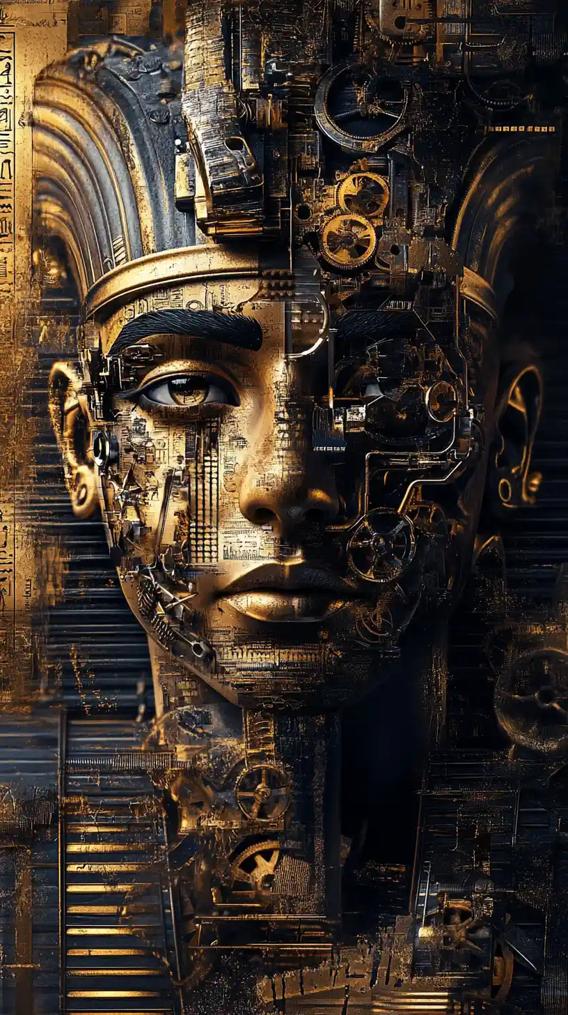 Ancient Egyptian Pharaoh Fused With Steampunk Mechanical Gears