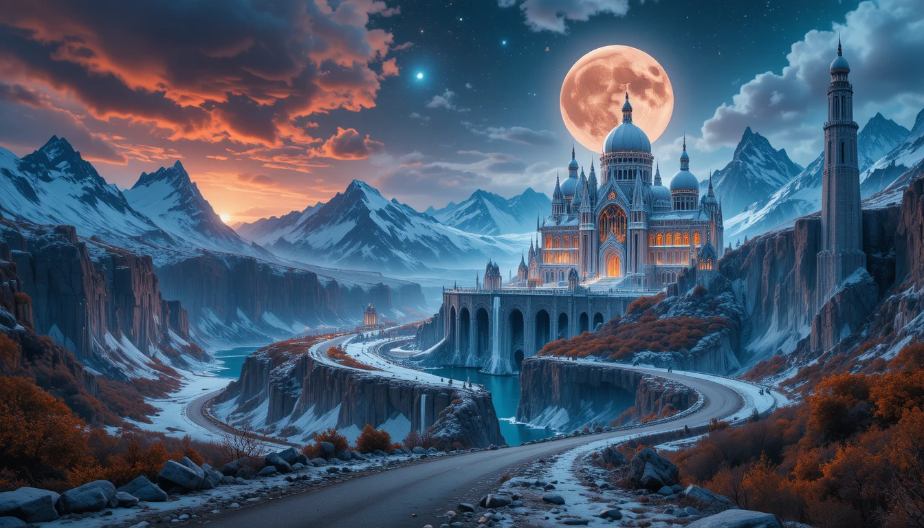 龍形星空下的秋日山谷夜景