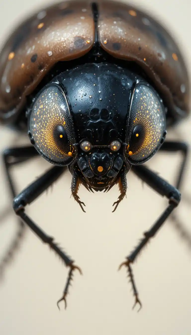 Portrait éthéré de coccinelle au sourire doré lumineux