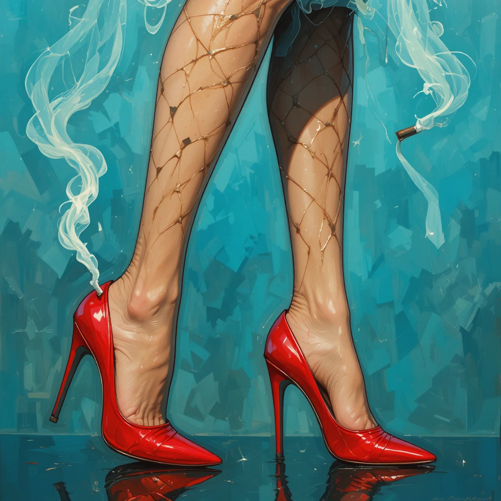 Woman legs in red stilettos holding a cigarette