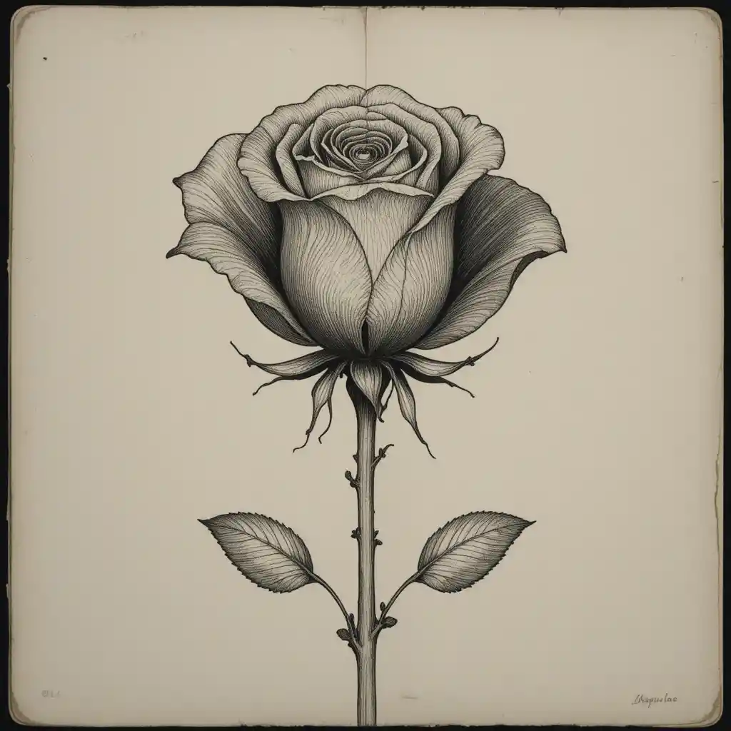 Rosa minimalista incisa con riflesso verticale a specchio