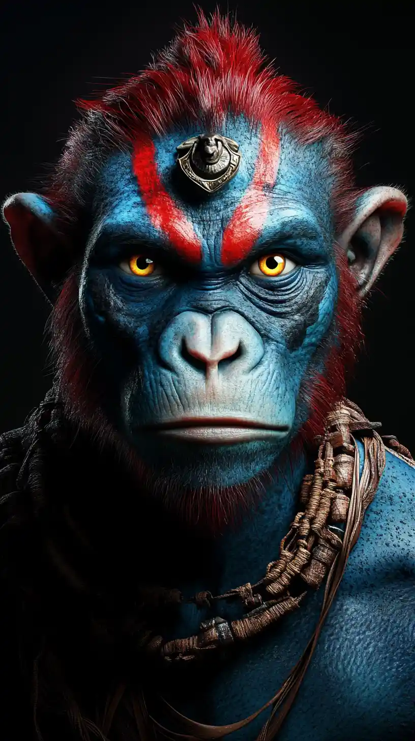 Mystical blue humanoid creature with ritual facial markings