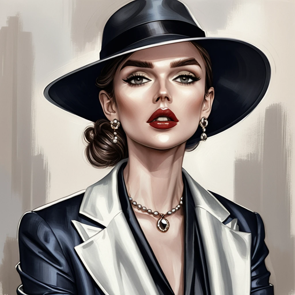 Ritratto di donna elegante con fedora e blazer di pelle nera