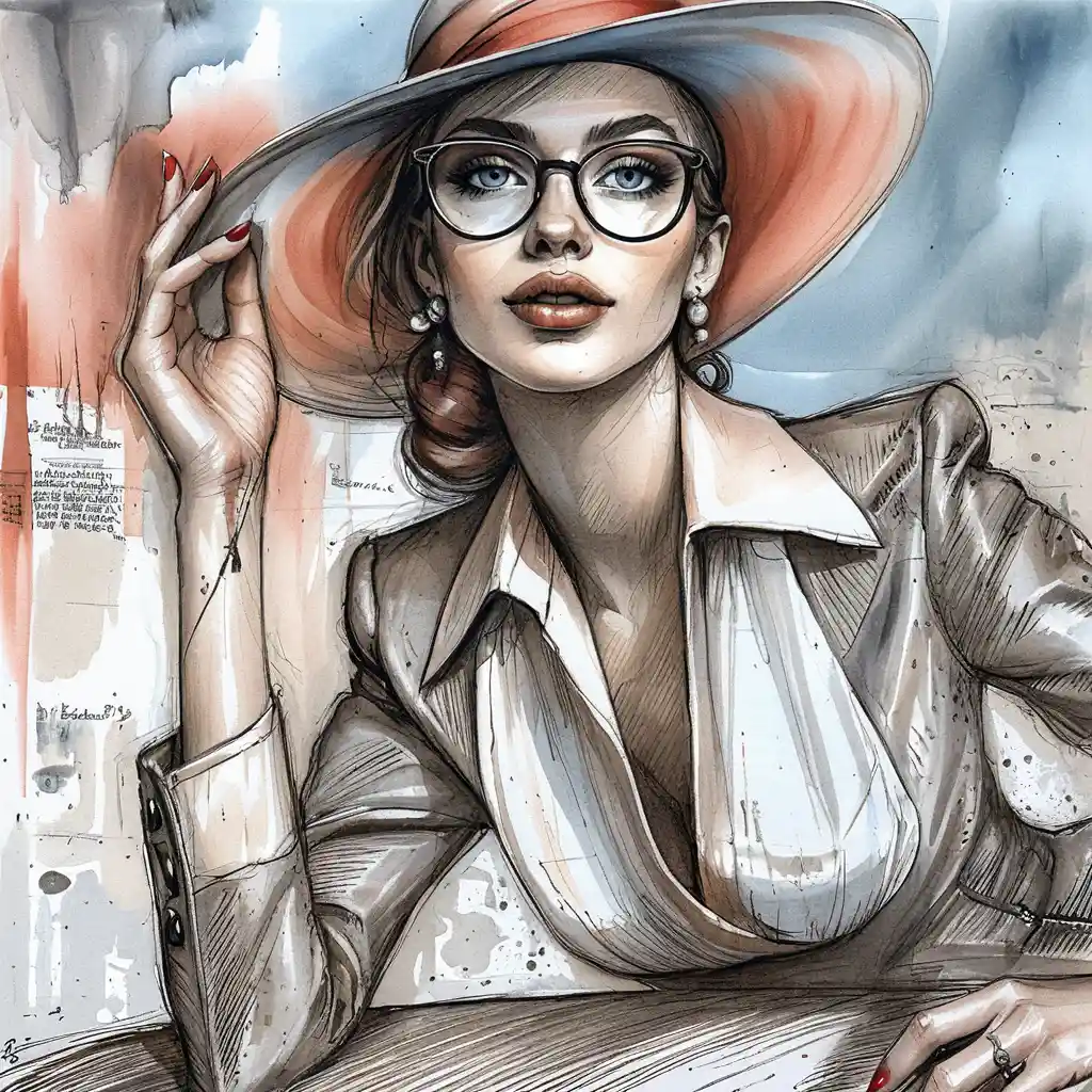 Elegant woman in black fedora and tailored leather jacket