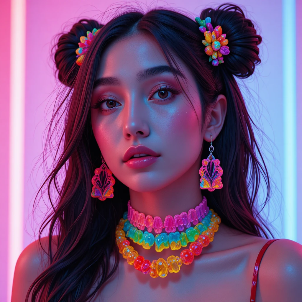 Colorful gummy jewelry in bold candycore fashion aesthetic