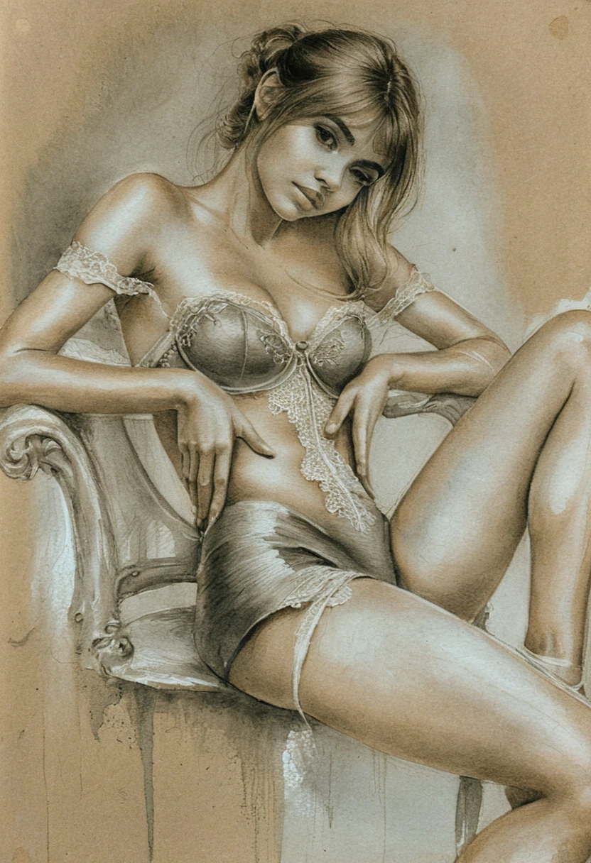 Charcoal portrait of a young woman on gray toned paper