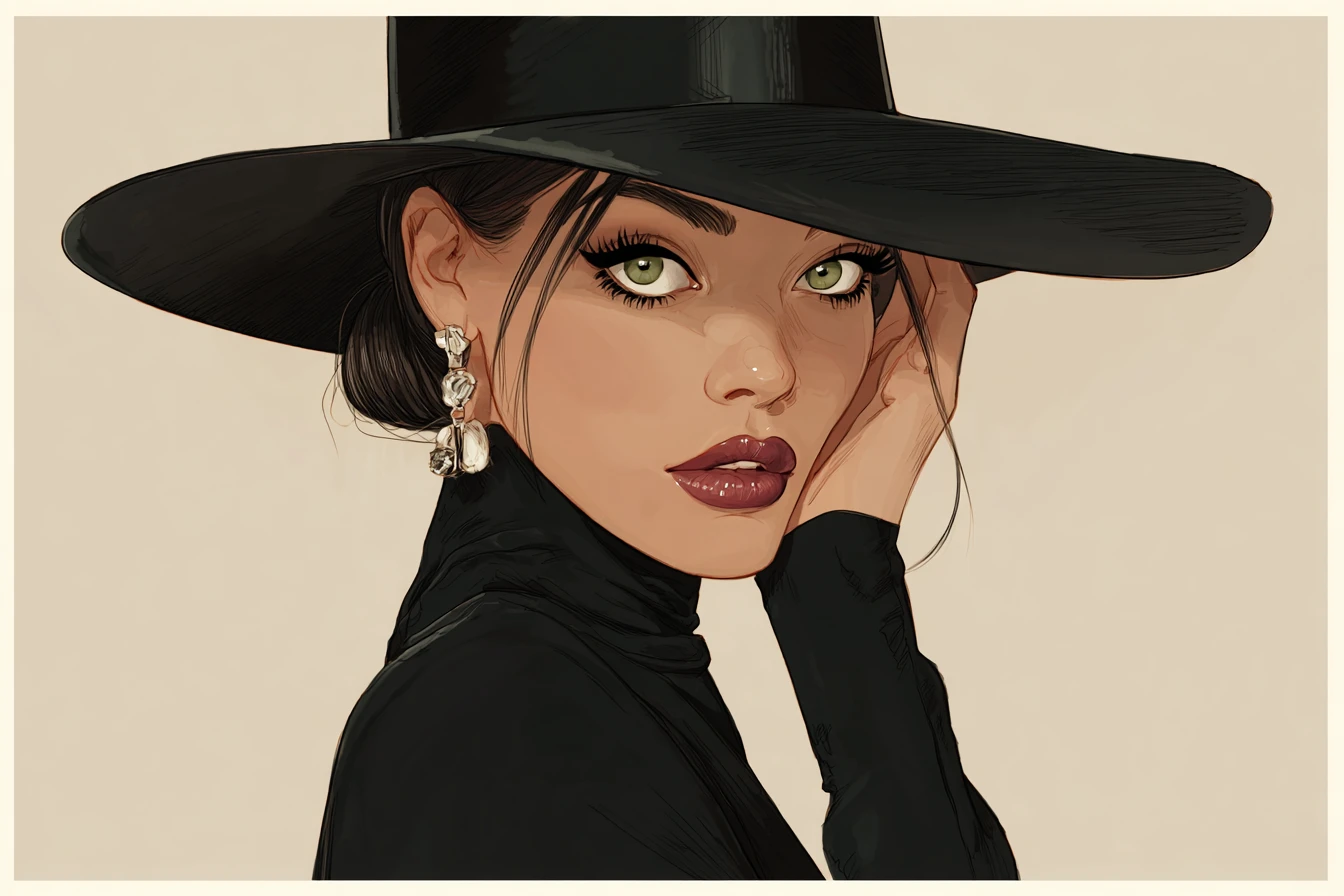 Elegant woman in hat and blazer digital portrait